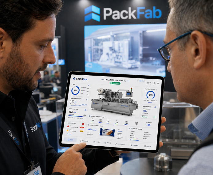 Consulta técnica con tablet junto a la máquina