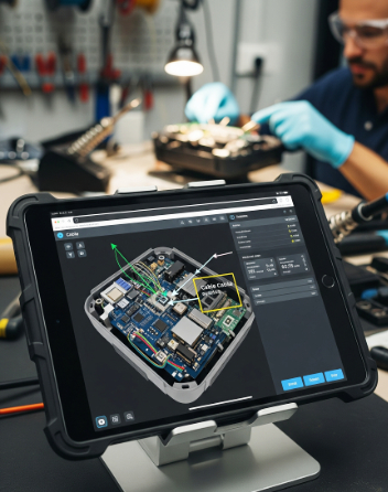 Animated technical documentation with product specifications visualized in 3D
