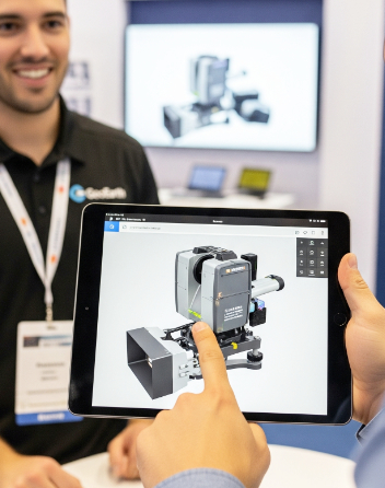 Visitors interacting with ShowPad on stand